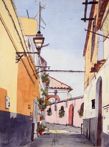 Sivukatu, Positano, Italia, n.2024 (akvarelli ja tussi)