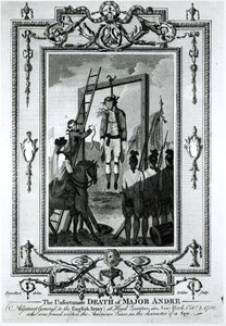 Englannin armeijan kenraalien adjutantin majuri Andren valitettava kuolema New Yorkin päämajassa 2. lokakuuta 1780, kaiverrus John Goldar (1729-1795) tekijältä Hamilton