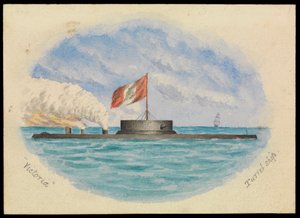 Victoria-tornilaiva, noin 1865 (vesiväri). tekijältä Hamilton Williams