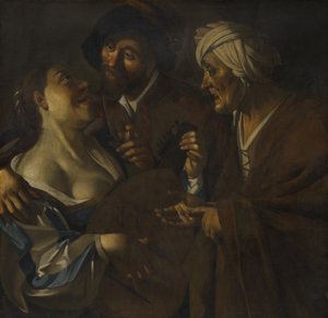 Hankinta, väärennös Dirck van Baburenin (n. 1595–1624) mukaan, n. 1930–1945 (öljy kankaalle)
