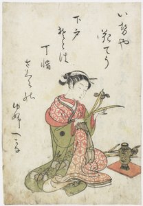 Kurtesaani Hanach? Iseya House, 1770-luvun alku (värillinen puupainatus) tekijältä Hanabusa Shigenobu