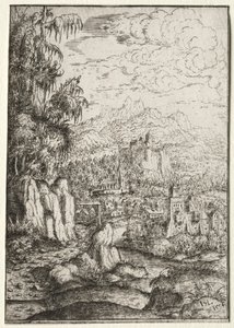 Maisema tiellä linnaan saarella joessa, 1554.
