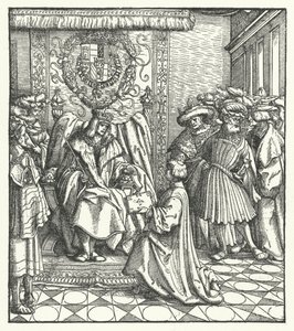 Kirjan omistus Pyhän Rooman keisarille Maximilian I:lle (kaiverrus) tekijältä Hans (after) Burgkmair