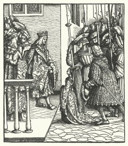 Itävallan Margaret, Itävallan arkkiherttua Maximilianuksen tytär, toimitettu Ranskan kuninkaan Ludvig XI:n holhoukseen tekijältä Hans (after) Burgkmair