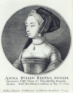 Anne Boleyn, kaivertanut Wenceslaus Hollar tekijältä Hans (after) Holbein the Younger