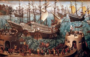 Henrik VIII:n (1491-1547) laivaus Doverissa Henri Grace a Dieu -laivalla” Francois I:n (Camp du Drap d