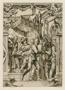 Jeesus Kristus, Pilatus pesee kätensä (kaiverrus) tekijältä Hans (after) Holbein the Younger