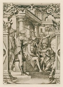 Jeesus Kristus, orjantappuroin kruunattu (kaiverrus) tekijältä Hans (after) Holbein the Younger