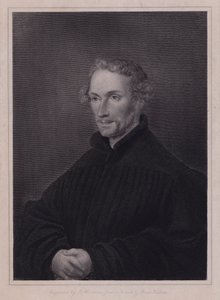 Philipp Melanchthon, saksalainen protestanttinen uudistaja ja Martin Lutherin yhteistyökumppani (kaiverrus) tekijältä Hans (after) Holbein the Younger