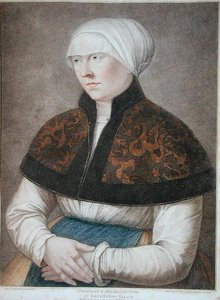 Holbeinin vaimon muotokuva, kaiverrus Francesco Bartolozzi (1727-1815) 1796 (kaiverrus) tekijältä Hans (after) Holbein the Younger