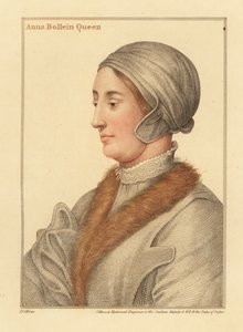 Kuningatar Anne Boleyn, kuningas Henrik VIII:n toinen vaimo tekijältä Hans (after) Holbein the Younger