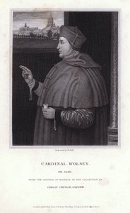 Thomas Wolsey, englantilainen poliitikko, arkkipiispa ja katolisen kirkon kardinaali (kaiverrus) tekijältä Hans (after) Holbein the Younger