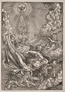 Enkelit kantoivat Kristusta taivaaseen, n. 1515-1517. tekijältä Hans Baldung