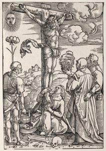 Kristus ristillä Marian, Pyhän Johanneksen, Magdalan Marian ja Pyhän Stefanoksen kanssa tekijältä Hans Baldung