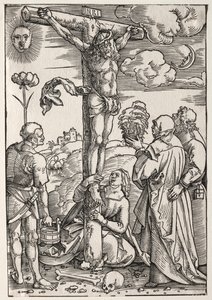 Kristus ristillä Marian, Pyhän Johanneksen, Maria Magdaleenan ja Pyhän Stefanoksen kanssa, 1505. tekijältä Hans Baldung