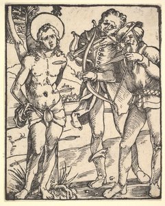 Pyhän Sebastianin marttyyrikuolema kahden varsijousimiehen kanssa. tekijältä Hans Baldung