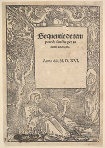Pyhä Johannes evankelista Patmosella, nimilehti julkaisusta Hymni de tempore et de sanctis, 1516 tekijältä Hans Baldung
