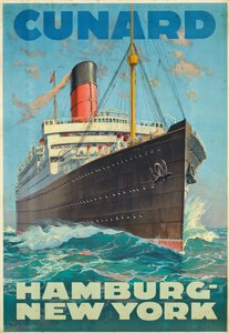 Mainosjulistematka Hampurin ja New Yorkin välillä laivayhtiö Cunardin kanssa (värilitografia)