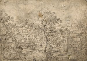 Maisema Abrahamin ja enkelien kanssa, 1567 tekijältä Hans Bol