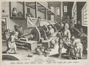 Politura Armorum (kiillotusvarret), levy 17 sarjasta Nova Reperta (Modern Discoveries) n. 1588 (kaiverrus paperille)