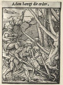 Dance of Death: Adam Tilling the Ground. tekijältä Hans Holbein