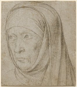 Vanhan naisen pää, n. 1500. tekijältä Hans Holbein