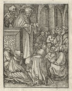 Kuoleman tanssi: saarnaaja, pappi. tekijältä Hans Holbein
