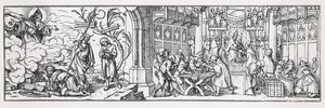Anti-katolinen pilapiirros, jossa tuomitaan paavin korruptio tekijältä Hans Holbein der Jüngere