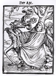 Kuolema ja apotti, teoksesta "Kuoleman tanssi", kaiverrus Hans Lutzelburger, n. 1538 tekijältä Hans Holbein der Jüngere