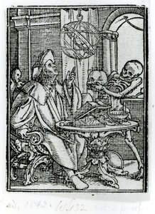 Kuolema ja tähtitieteilijä, teoksesta "Kuoleman tanssi", kaiverrus Hans Lutzelburger, n. 1538 tekijältä Hans Holbein der Jüngere