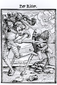Kuolema ja ritari, teoksesta "Kuoleman tanssi", kaiverrus Hans Lutzelburger, n. 1538 tekijältä Hans Holbein der Jüngere
