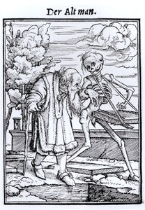Kuolema ja vanha mies, teoksesta "Kuoleman tanssi", kaiverrus Hans Lutzelburger, n. 1538 tekijältä Hans Holbein der Jüngere