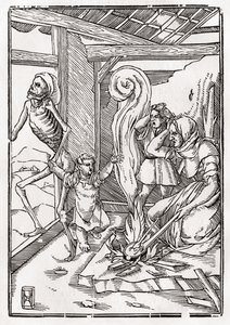 Kuolema tulee lapselle, "Der Todten Tanz", julkaistu Basel, 1843 tekijältä Hans Holbein der Jüngere