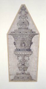 Jane Seymour Gold Cupin suunnittelu (kynä ja muste ja kulta paperille) tekijältä Hans Holbein der Jüngere