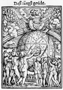 Viimeinen tuomio, teoksesta "Kuoleman tanssi", kaiverrus Hans Lutzelburger, n. 1538 tekijältä Hans Holbein der Jüngere