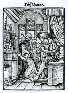 Nunna, teoksesta "Kuoleman tanssi", kaiverrus Hans Lutzelburger, n. 1538 tekijältä Hans Holbein der Jüngere
