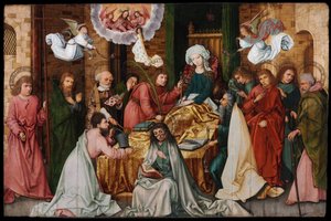 Dormition de la Vierge Marie - Neitsyen nukkuminen - Holbein, Hans, Vanhin (1465-1524) - 1492 - Öljy puulle - 150x 228,5 - Szepmuveszeti Muzeum, Budapest