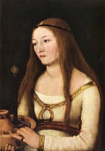Katharina Schwarz ja hänen nimikkopyhimyksensä attribuutit. tekijältä Hans Holbein the Elder