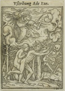 Aatami ja Eeva ajetaan pois paratiisista tekijältä Hans Holbein the Younger