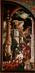 Alttaritaulu Oberried: "Paimenten palvonta"" Detrempe puulla, Hans Holbein Nuori (1497/8-1543) 1521-1522 su. 231x109 cm Cathedrale de Fribourg, Sveitsi tekijältä Hans Holbein der Jüngere