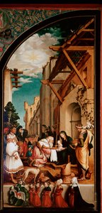 Alttaritaulu Oberried: "Magien ihailu"" Detrempe puulla, Hans Holbein Nuori (1497/8-1543) 1521-1522 su. 231x109 cm Cathedrale de Fribourg, Sveitsi tekijältä Hans Holbein der Jüngere