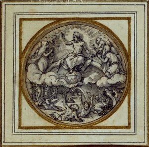 The Last Judgment - Suunnittelu riipukseen tai hattumerkkiin, n. 1532-43 (kynä ja muste paperille) tekijältä Hans Holbein der Jüngere