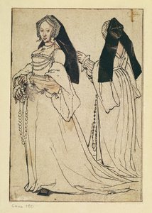 Kaksi näkymää naisesta, jolla on englantilainen huppu, n. 1528-30 tekijältä Hans Holbein der Jüngere