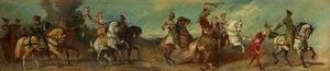 Luonnos vuoden 1879 juhlakulkueeseen - Haukanmetsästys tekijältä Hans Makart