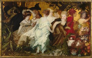 Moderni Amoretti, Triptyykki, vasen paneeli, 1868. tekijältä Hans Makart