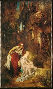 Sleeping Snow white ... (maalaus kankaalle) tekijältä Hans Makart