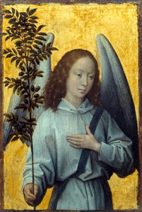 Enkeli pitelee oliivinoksaa Hans Memlingin (1435-1494) maalaus (ec.flam.) 1400-luvun su. 1,64 x 1,1 m Pariisi, Musee du Louvre tekijältä Hans Memling