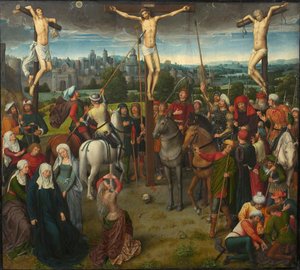 Golgatan triptyykki, keskustaulu, 1480-luku. tekijältä Hans Memling