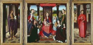 Neitsyt lapsen ja pyhien kanssa (Donnen triptyykki). Noin 1478 tekijältä Hans Memling