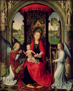 Madonna ja lapsi kahden enkelin kanssa (öljy paneelissa) tekijältä Hans Memling